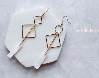 White Shell Earrings, rhombus earrings, silver Earrings
