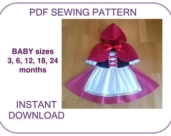 BABY toddler Little Red Riding Hood cape and dress pattern PDF Instant download. Dirndl and cape pattern Costume pattern for baby girls..