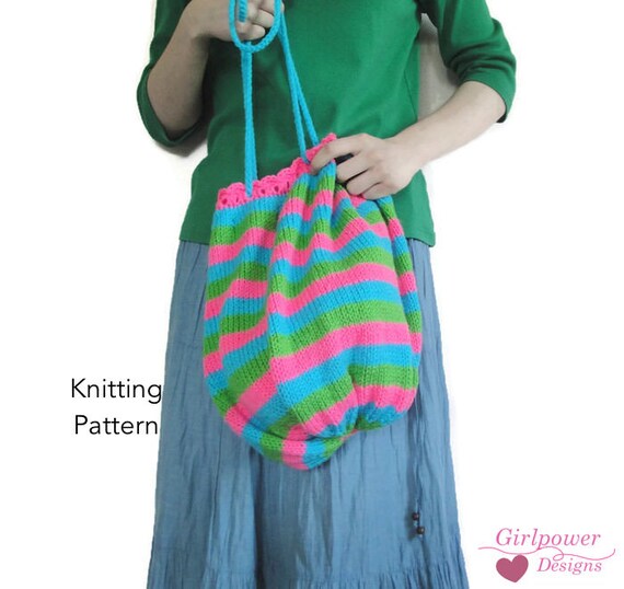 Drawstring Bag Easy Knit Pattern Shoulder Sling Bag