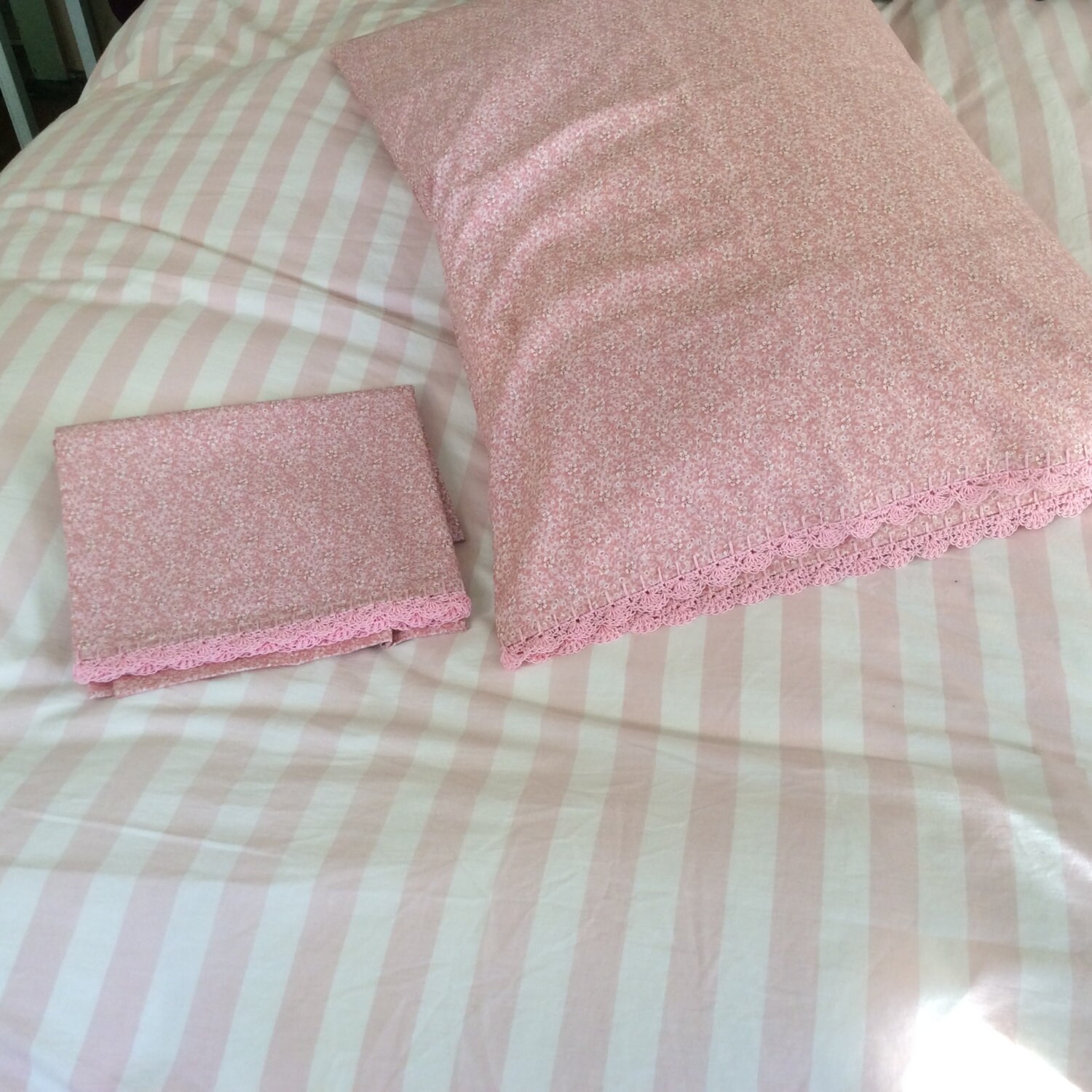 Soft Pink Pillowcase Set Crocheted Pillowcases Handmade