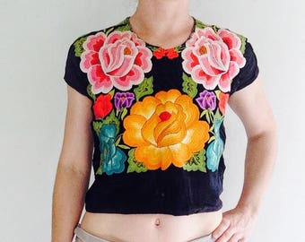Hand Embroidered Tehuana Huipil Aka Frida Kahlo Blouse. Oaxaca, Mexico. Vintage. Rare