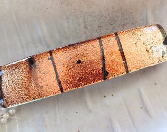 Large Dichroic Glass Barrette, French Made Barrette Clip, Copper, Orange, Black