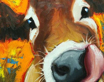 Cow painting 1211 12x16 inch original animal portrait oil painting by Roz