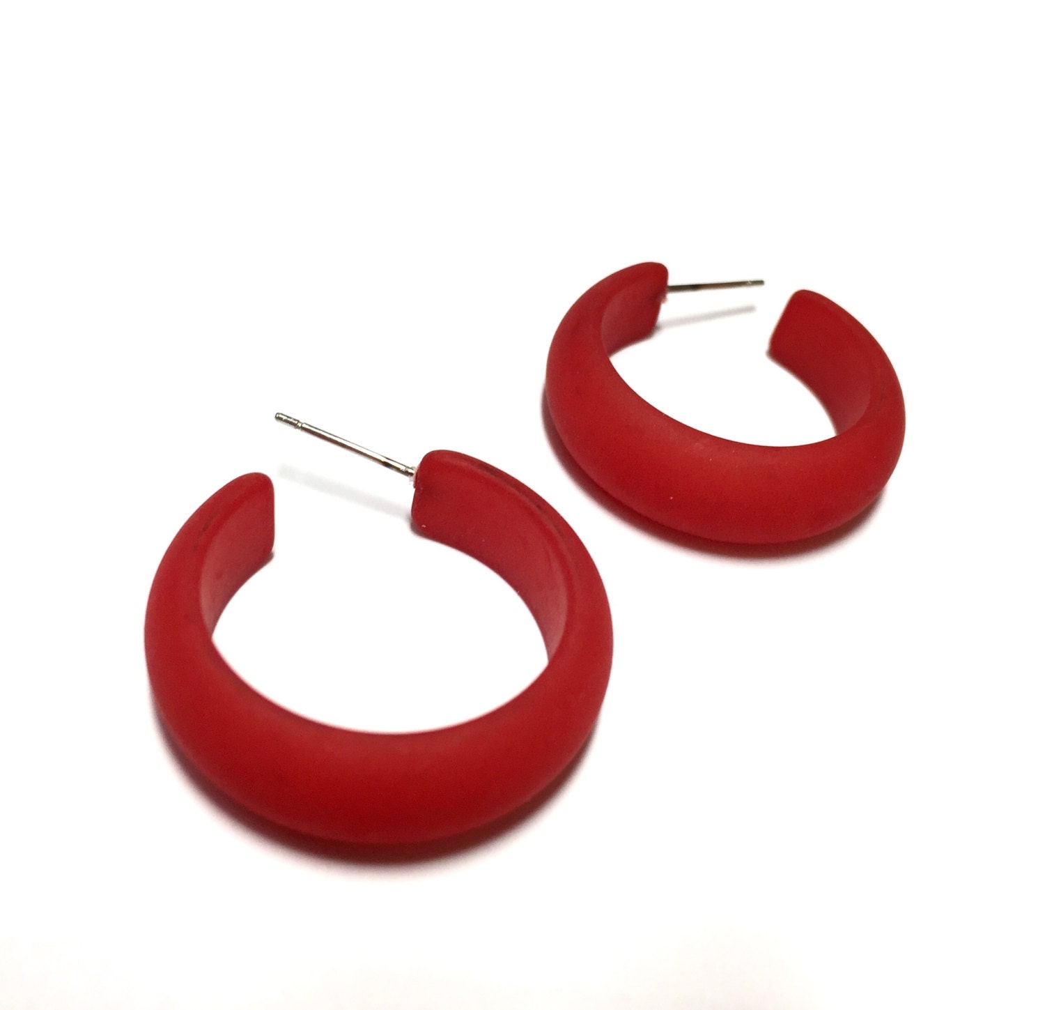 Red Hoops Translucent Red Frosted Lucite Simple Hoop