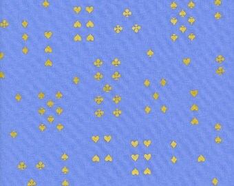 Wonderland Follow Suit Periwinkle & Metallic Gold - Rifle Paper Co. fabric for Cotton+Steel - 100% cotton quilting fabric by the yard