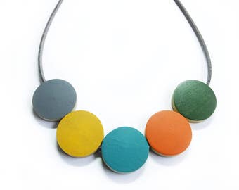 Wooden Bead Necklace, Summer Jewellery, Scandinavian, Retro Necklaces, Simple Necklace, Gift For Her, Mid Century Modern Colour, Mothers Day