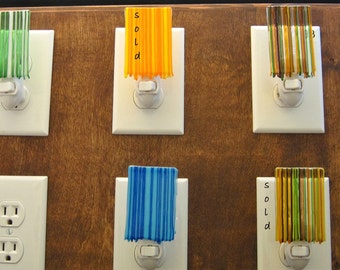 As seen in HGTV Magazine, Fused Glass Nightlight, Dripping Glass, Yellow, Blue, Green and Multicolor Nightlight