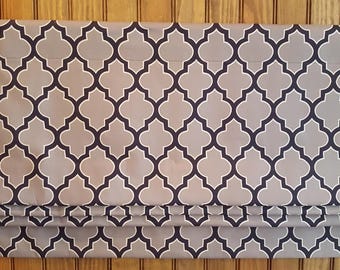 Navy and Grey Faux Roman Shade Valance - 50" x 16" - Cloud and Navy Hand Drawn Quatrefoil Fabric