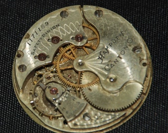 Gorgeous Vintage Antique Hampden Watch Pocket Watch Movement Steampunk Altered Art Assemblage S 96