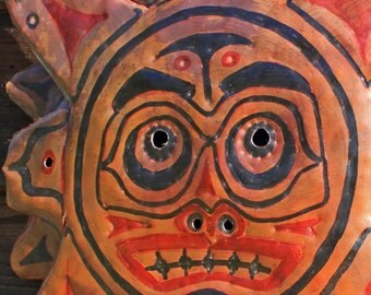 Sun Spirit Mask - copper metal tribal mask wall art sculpture - Pacific Northwest Coast Indian inspired - naturally-aged patina - OOAK