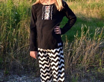 Black and Cream Chevron Knit Ruffle Pants - SALE