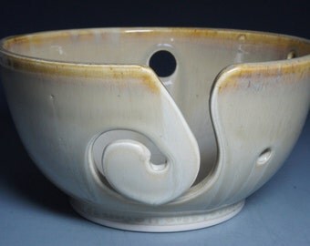Hand Thrown Cream with Gold Ceramic Yarn Bowl