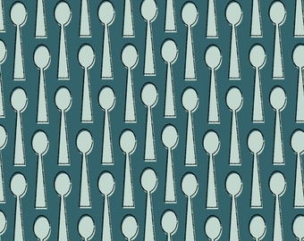 Vintage Kitchen Fabric - Spoons In Teal By Mintgreensewingmachine - Retro Geometric Home Cotton Fabric By The Yard With Spoonflower