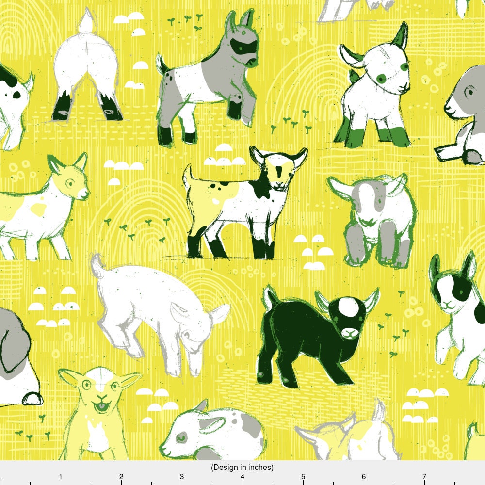 Goat Fabric Baby Goats By Friztin Yellow Modern Baby Goat