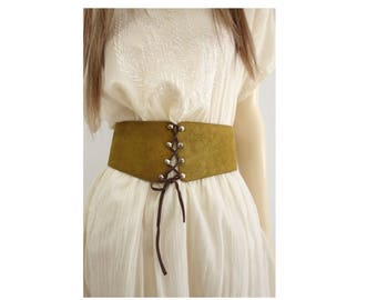 Vintage Corset Belt 70s Corset Belt Boho Suede Belt 70s Laced Suede Belt Tan Suede Belt Wide Leather Belt 70s Hippie Belt Laced Leather L