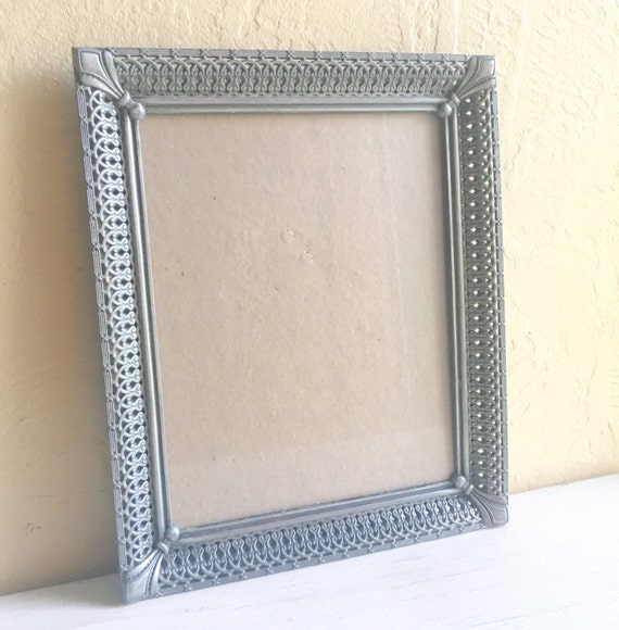 Unique Vintage Filigree Pewter Silver Metal Picture Frame 8x10