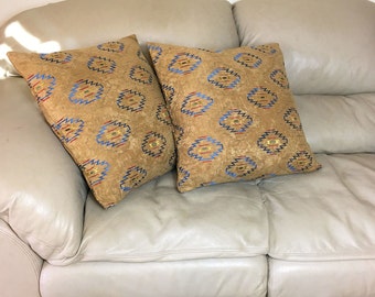 Geometric Southwest Throw Pillow Cover, Tan Faux Suede Decorator Pillow, 16 inch OR 20 inch Pillows, B3