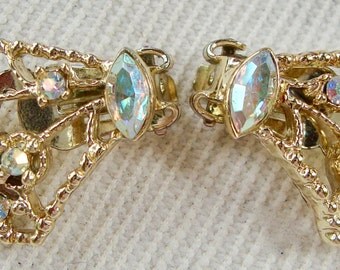 Rare Vintage Dodd Rhinestone Butterfly Clip Earrings