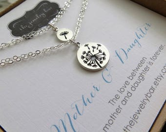 Dandelion mother daughter bracelet, mother of the bride gift from bride, sterling silver charm, mom & daughter jewelry matching set