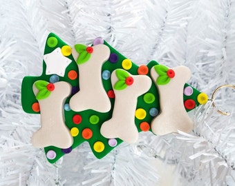 Christmas Tree for Four Dogs Ornament - Polymer Clay Dog Christmas Ornament - Dog Lovers Gift - Pet Ornament - Dog Owners Gift - 12151