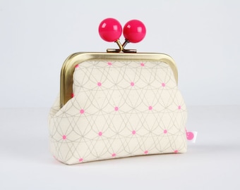 Metal frame coin purse with color bobble - Crinoline in pink - Color dad / Cotton and Steel / Melody Miller / Jubilee / neon pink white navy
