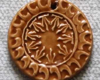 Tan Sun Pendant - Ceramic Circle Focal Pendant - Warm Tan