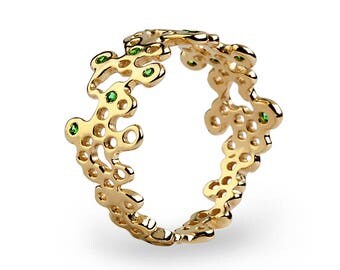 LACE Unique Gold Ring, Gold Emerald Ring, Dainty Gold Ring, Natural Emerald Ring, Delicate Gold Ring