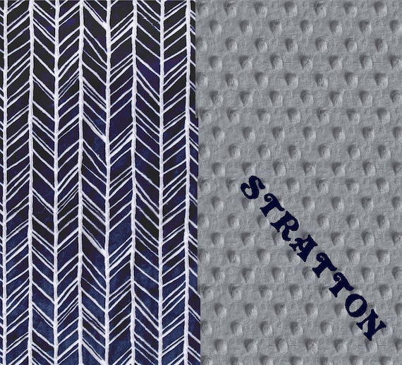 Minky Baby Blanket Silver Gray Navy Herringbone Blanket // Personalized Blanket - Newborn Gift // Boy Baby Blanket / Name Baby Blanket