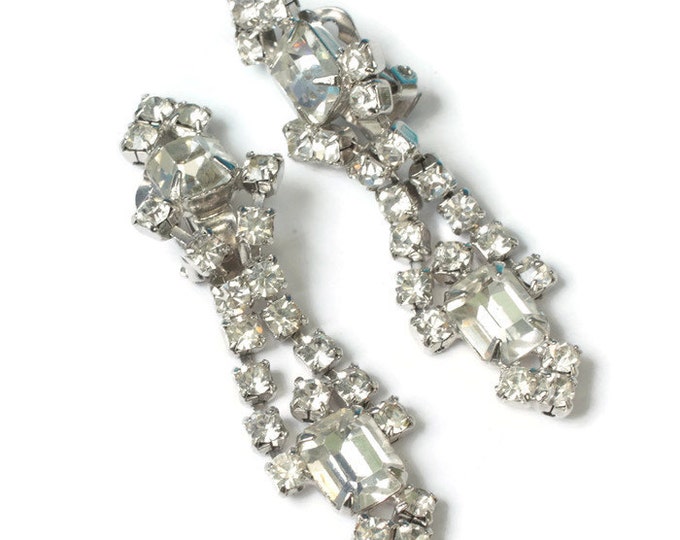 Clear Rhinestone Dangle Wedding Earrings Clip Prom Pageant Special Occasion