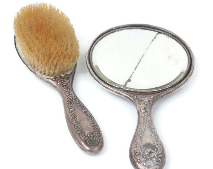 Sterling Hair Brush Mirror Set Monogram Victorian Dressing Table