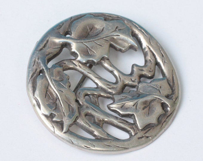 Leaves Vines Sterling Silver Brooch Pendant Woodland Arts and Crafts Vintage