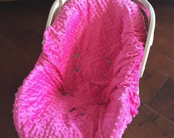 Hot Pink Fuschia Minky Car Seat Pad Cover - Chicco - Graco Snugride - Britax - Safety 1st - Many more