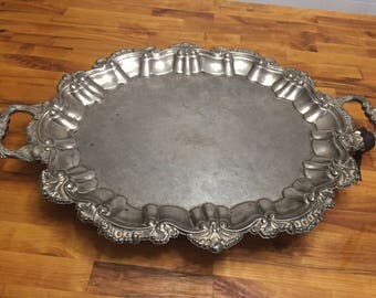 Vintage Silver Handled Tray with Ornate Details