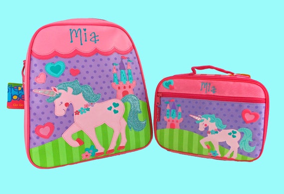 Child's Personalized Stephen Joseph GoGo UNICORN Themed Backpack and Lunchbox School Set-Monogramming Included In Price