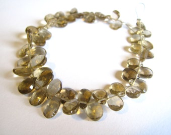 Cognac Quartz faceted pear briolettes, full strand 7.3-10mm (w6)
