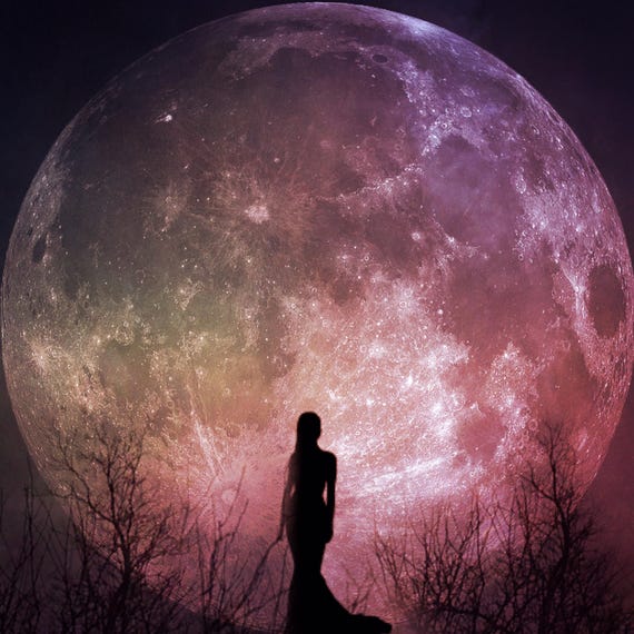 Full moon fine art photo goddess woman silhouette