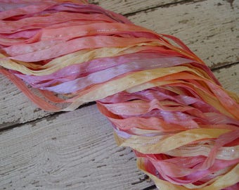 Hand Dyed Ribbon TEA ROSE - quarter inch dazzle ribbon, 5 yards