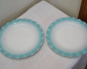 Vintage Hazel Atlas Blue Ripple Pair Lunch Dinner Plates - Crinoline