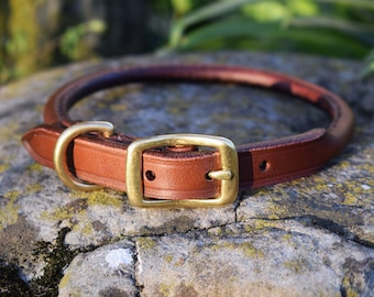 Rolled Leather Dog Collar - size S