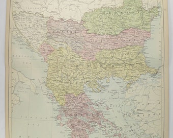 Antique Greece Map, Turkey Servia Map Balkans 1884 A C Black Map Turkey in Europe Map, Bosnia Crete Map, Vacation Gift for Couple
