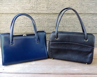 1960s handbag collection vintage classic purse lot navy blue and black proper lady bags