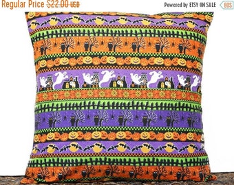 Orange Halloween Pillow Cover Cushion Black Cats by PookieandJack