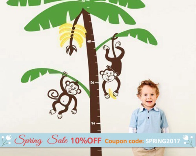 Jungle Tree Wall Decal, Growth Chart Wall Decal, Jungle Monkeys Nursery Growth Chart Wall Decal, Jungle Tree and Monkeys Wall Sticker
