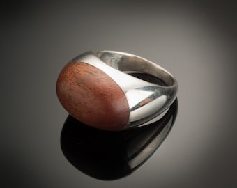 Toms pinky, Mens pinky ring, hand made cast silver, rose wood, big ring, chunky