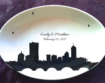 Wedding Guest Book Alternative - Wedding Plate - Signature Plate Guest Book - Custom Guest Book - Guestbook City Skyline