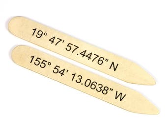 Latitude Longitude Collar Stays | Personalized Collar Stays | 5th Anniversary, Groomsmen, Best Man, Groom, Father of the Bride, Birthday