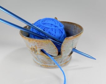 Ceramic knitting bowl - pottery crochet tatting holder - stoneware knitting bowl - pottery yarn bowl - pottery knitting bowl with stars