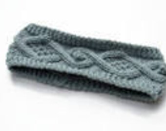 hand knitted headband earwarmer green with wool uk seller