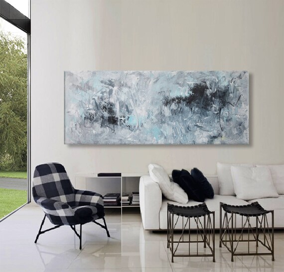 large abstract seascape painting blue sky square painting