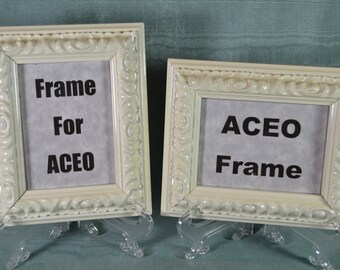 Pair of ACEO Picture Frames - Glossy Ivory Ornate Frames - Pair of ACEO Photo Frames